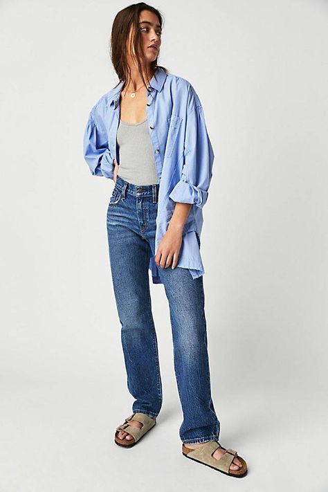 29 Pretty Everyday Pieces From Anthropologie and Free People | Who What Wear 90s Straight Jeans Outfit, Levis Wedgie Straight Jeans Outfit, Mid Twenties Outfits Women, Jeans Without Holes, Mid Rise Jeans Outfit, Levis Jeans Outfit, Levi Jeans Outfit, 2025 Outfits, Billowy Blouse