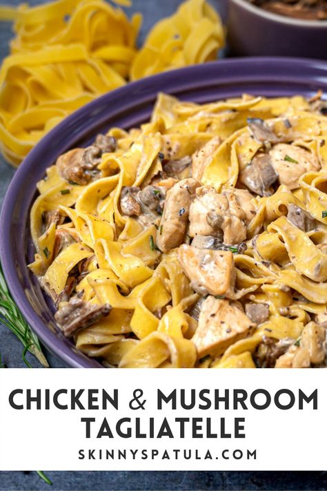 Chicken and mushroom tagliatelle is a simple yet rich pasta recipe with a cream sauce bursting with flavors of porcini mushrooms, fresh rosemary and marsala. Just a quick disclaimer — you might not be able to stop at one bowl! Chicken Tagliatelle Recipes, Chicken Tagliatelle, Mushroom Tagliatelle, Mushroom Sauce For Chicken, Tagliatelle Recipe, Spicy Chicken Pasta, Chicken Mushroom Pasta, Tagliatelle Pasta, Mushroom Recipes Pasta