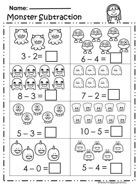 for Kindergarteners! #Halloween #Math Teaching Addition And Subtraction, Halloween Worksheets 1st Grade, Halloween Addition Worksheets, Subtraction Activities For Kindergarten, Subtraction Worksheets Grade 1, Subtraction Worksheets For Kindergarten, Halloween Subtraction, Kindergarten Subtraction, Math Worksheets For Kids