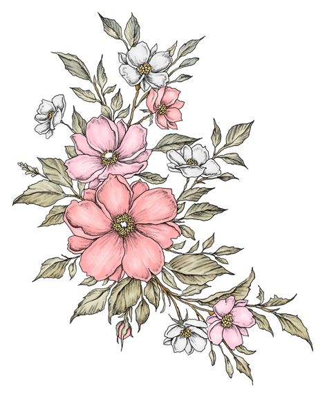 Flower Drawing Tutorials, Wreath Drawing, Fabric Paint Designs, Flower Art Drawing, Flower Sketches, Flower Art Images, Arte Inspo, Flower Embroidery Designs, Digital Flowers