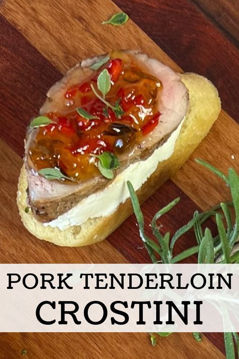 Pork Loin Crostini, Pork Tenderloin Appetizer, Cheese And Pepper Jelly, Tenderloin Crostini, Pork Tenderloin Medallions, Easy Pork Tenderloin, Pepper Jelly Recipes, Bbq Appetizers, Teriyaki Pork