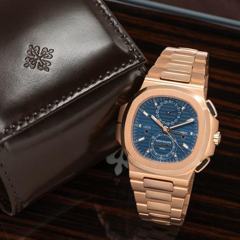 The (Rose) Gold Touch 🌹 Patek Philippe Nautilus Travel Time Flyback Chronograph Rose Gold Blue Dial REF: #5990/1R-001 Gold Touch, Travel Time, Patek Philippe Nautilus, Touch Of Gold, Nautilus, Patek Philippe, The Rose, Time Travel, Chronograph