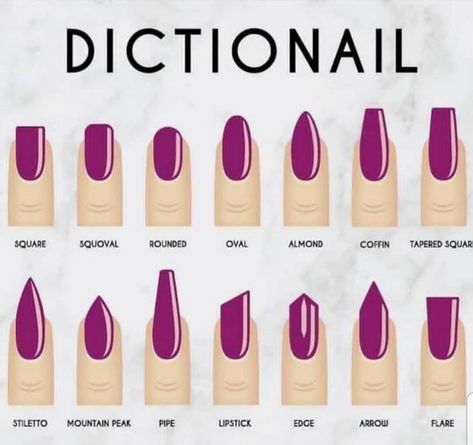 NAILS SHAPES Nails Shapes And Lengths, Longest Nails, Nails Types, Type Nails, Types Of Nails Shapes, Epic Nails, Different Types Of Nails, Nail Types, Lipstick Nails