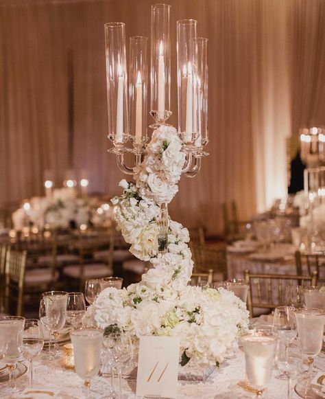 Candleabra Wedding, Candelabra Flowers, Candelabra Wedding Centerpieces, Candelabra Wedding, Candelabra Centerpiece, Glass Candelabra, Inside Weddings, Dream Wedding Decorations, Wedding Design Decoration