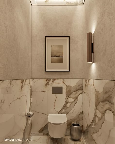 Small Powder Toilet Design, Marble Powder Room Ideas, Marble Toilet Design, Powder Toilet Design, Marble Wc, Small Marble Bathroom, Luxury Powder Room Ideas, Luxury Powder Room Design, Marble Powder Room