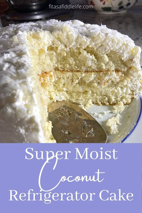 Coconut Icing Recipe 3 Ingredients, Wet Coconut Cake Recipes, Coconut Icebox Cake Recipes, Coconut Icebox Cake, Frosting For Coconut Cake, Easy Coconut Cake Recipe, Easy Coconut Cake, Refrigerator Desserts, Old Fashioned Coconut Cake