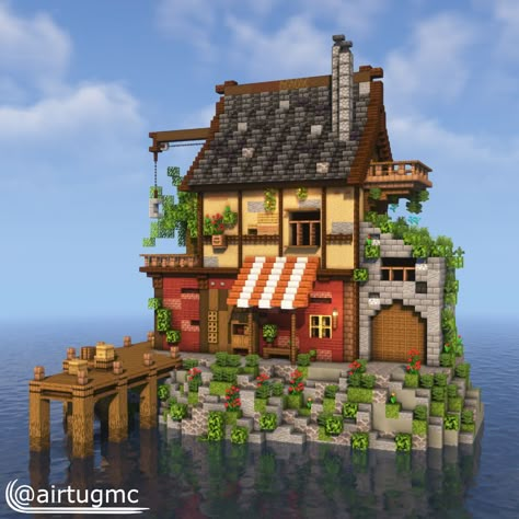 Minecraft Fisherman House, Minecraft Lighthouse, Minecraft Castle Designs, Rumah Minecraft Sederhana, Minecraft Structures, Minecraft Interior Design, Minecraft House Plans, Bangunan Minecraft, Minecraft Cottage