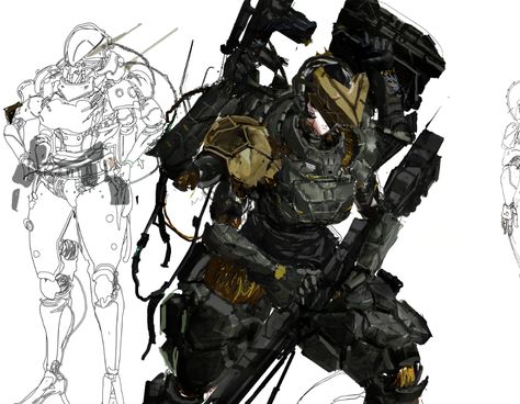 Cybernetics Concept Art, Forever Winter Game, Forever Winter Game Concept Art, The Forever Winter, Multi Armed Character Design, Alien Mech, Cyberpunk Dnd, Powered Armor, Body Tech