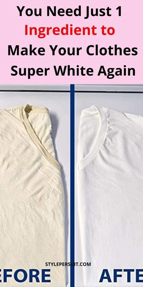 Is one of you clothings loosing its bright white? Its time to give it life again. Use these super simple methods to whiten white clothes naturally Whiten White Clothes, Whiten Clothes, Laundry Whitening, How To Whiten Clothes, Diy Stain Remover, Homemade Cleaning Supplies, White Laundry, Diy Cleaning Solution, Homemade Cleaning Solutions