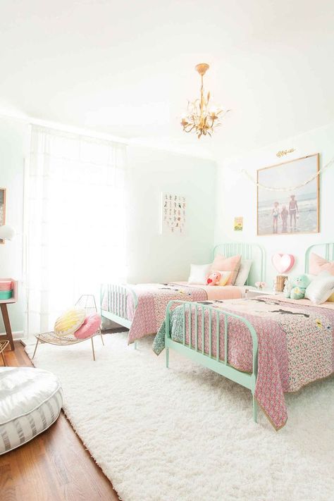 Shared room inspiration with the land of nod Jenny Lind Bed, Kids Rooms Shared, Shared Girls Room, Shared Girls Bedroom, Shared Bedroom, Shabby Chic Bedrooms, Shared Room, Kid Rooms, Girls Rooms