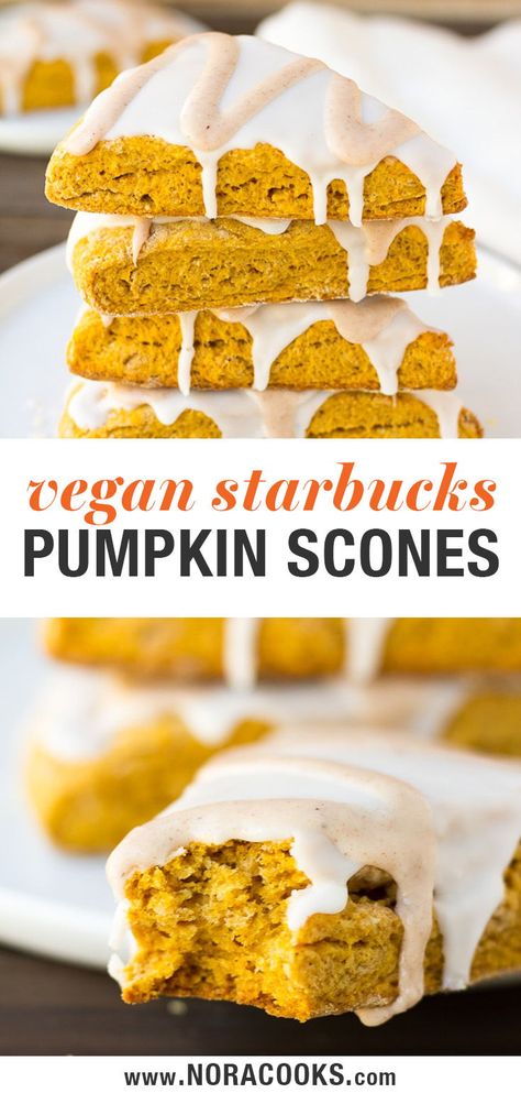 Pumpkin Scones Starbucks, Vegan Pumpkin Scones, Pumpkin Bread Starbucks Copycat, Vegan Starbucks, Pumpkin Scones Recipe, Nora Cooks, Crunchwrap Supreme, Vegan Scones, Vegan Pumpkin Recipes