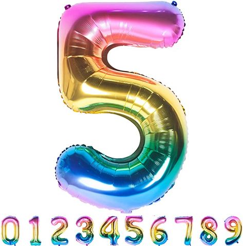 Colorful Birthday Party Decorations, Rainbow Numbers, Rainbow Birthday Party Decorations, Foil Number Balloons, Colorful Birthday Party, Eye Close Up, 5 Balloons, Giant Balloons, Rainbow Birthday Party