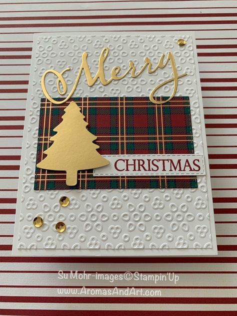 How to use Gold Foil with the Wrapped In Plaid Designer Paper. Homemade Christmas Cards, Christmas Tree Cards, Merry Christmas To All, Tree Cards, Diy Christmas Cards, Su Cards, Merry Christmas Card, Christmas Cards To Make, Noel Christmas