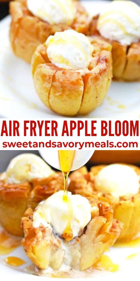 Dried Apples In Air Fryer, Baked Blooming Apple Recipe, Apple Blossoms Dessert, Air Fryer Apple Recipes Easy, Apple Rings Air Fryer, Apples In Air Fryer, Apple In Air Fryer, Apple Air Fryer Recipe, Blooming Apple Recipe Air Fryer