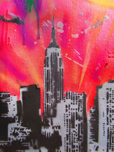 Nyc Drawing, Spray Paint Stencils, Room Pics, Stencil Graffiti, Paint Stencil, Art Alevel, Skyline Painting, New York Graffiti, New York City Skyline