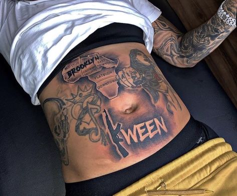 Men Stomach Tattoos, Tuff Tattoos, Hood Tattoo Designs, Durag Styles, Mens Stomach Tattoo, Hood Tattoos, Tattoo Gang, Arm Tattoos For Guys Forearm, Black Men Tattoos