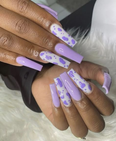 White And Purple Nails, Slim Thug, Multicolored Nails, Purple Acrylic Nails, Cow Nails, Colored Acrylic Nails, Cute Acrylic Nail Designs, Short Square Acrylic Nails, Long Acrylic Nails Coffin