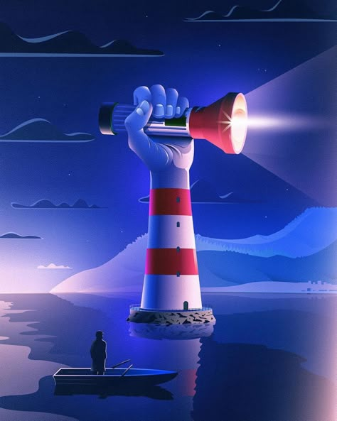 Awesome Illustrations by Jan Siemen - Fubiz Media Graphic Design Agency, Create Graphics, Light House, Vector Drawing, Digital Illustrations, Illustration Artwork, Design Graphique, Painting Illustration, Graphic Design Posters