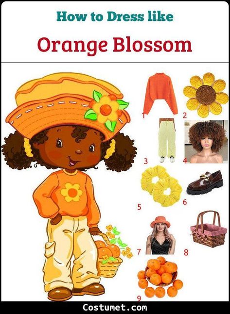 Orange Strawberry Shortcake Costume, Strawberry Shortcake Orange Blossom Costume Ideas, Starberry Shortcake Characters Costume, Orange Blossom Costume Ideas, Strawberry Shortcake Diy Costume, Strawberry Shortcake Trunk Or Treat, Orange Blossom Strawberry Shortcake Costume, Strawberry Shortcake Halloween Costume Group, Orange Strawberry Shortcake