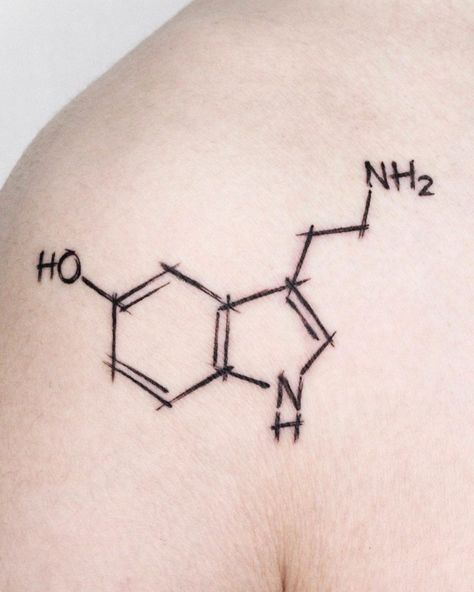 Chemical Structure Tattoo, Igy6 Tattoo, Serotonin Molecule Tattoo, Chemical Tattoo, Dopamine Tattoo, Guide Tattoo, Serotonin Tattoo, Chemistry Tattoo, Science Tattoos