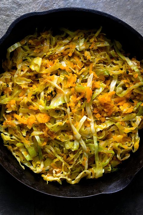 Sautéed Shredded Cabbage and Squash Recipe - NYT Cooking Shredded Squash, Socca Recipe, Sauteed Yellow Squash, Cabbage Skillet, Squash Gratin, Cabbage Dishes, Yellow Squash Casserole, Nyt Recipes, Sauteed Cabbage