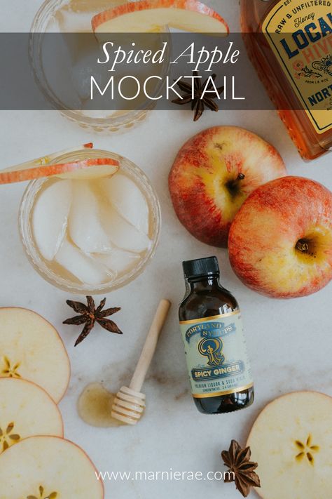 Spiced Apple Mocktail recipe. Made with four ingredients, this easy fall drink is a great addition to your fall party menu. | Marnie Rae || #applecider #fallrecipes #applerecipes #mocktails Fall Party Menu, Apple Mocktail, Best Mocktail Recipe, Nonalcoholic Drinks, Apple Cider Drink, Easy Mocktail Recipes, Fall Drink, Drink Garnishing, Sparkling Cider