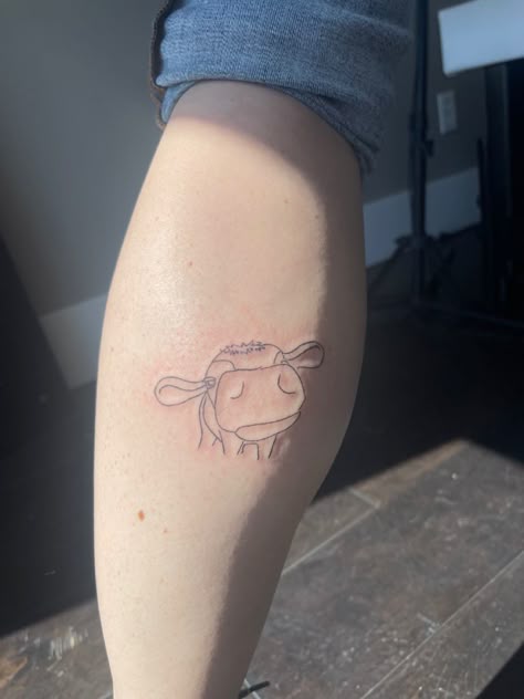 Cute Cow Tattoo - Tiny Tattoo Country Tiny Tattoo, Cow Inspired Tattoo, Cow Tattoo Ideas For Women, Cow Memorial Tattoo, Cow Small Tattoo, Small Cow Tattoo For Women, Cow Tattoo Fine Line, Cute Small Cow Tattoos, Cow Hoof Tattoo