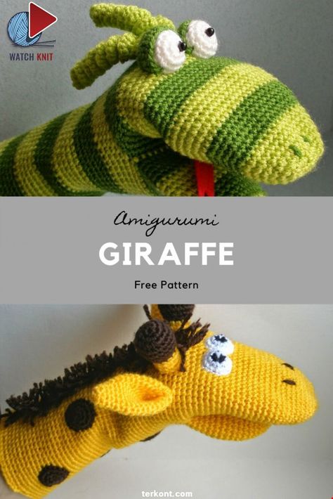 AMIGURUMI MITTING GIRAFFE Giraffe Haken, Puppet Patterns, Confection Au Crochet, Pola Amigurumi, Haken Baby, How To Start Knitting, Hand Puppets, Amigurumi Free, Giraffes