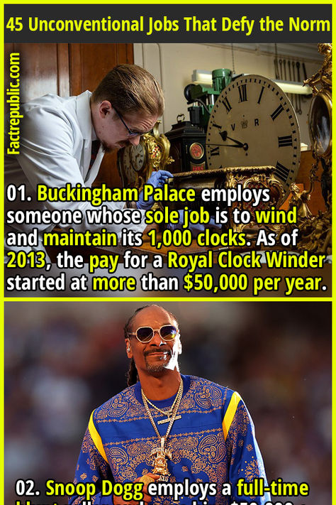 01. Buckingham Palace employs someone whose sole job is to wind and maintain its 1,000 clocks. As of 2013, the pay for a Royal Clock Winder started at more than $50,000 per year. #jobs #salary #employment #bizarre #profession #payscale #rapper #dollars #earning Facts About England, Crazy History Facts Unbelievable, History Memes Funny, Weird Historical Facts Tumblr, World History Memes Funny, Bizarre Facts, Star Wars Novels, Star Wars Canon, British Armed Forces