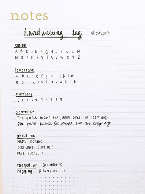 Bullet journal inspiration — estudeis:  [ handwriting tag!! ] tagged by... Handwriting Tag, Learn Handwriting, Cute Handwriting, Handwriting Samples, Handwriting Examples, Perfect Handwriting, Pretty Handwriting, Handwriting Analysis, Improve Your Handwriting