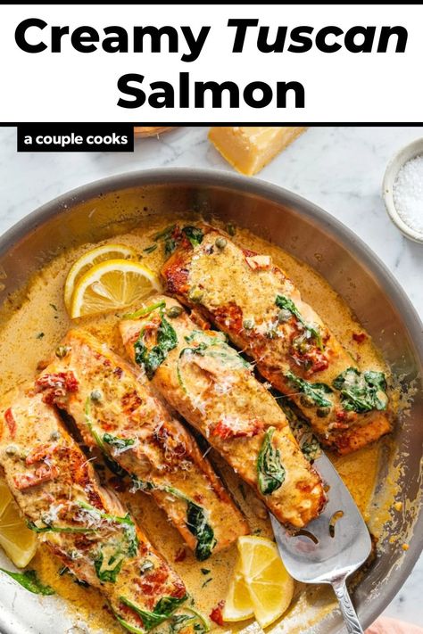 Creamy Tuscan Salmon – A Couple Cooks Tucson Salmon, The Best Salmon Recipe Ever, Best Ever Salmon Recipe, Creamy Tuscan Salmon, Tuscan Salmon Recipe, Tuscan Salmon, Vegan Brunch Recipes, Best Salmon Recipe, Best Fish Recipes