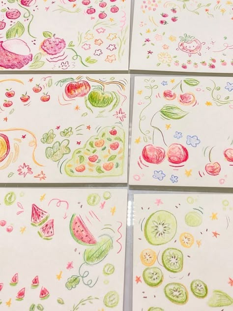 Doodle Border Ideas, Notebook Sketch Ideas, Fruit Doodle Art, Border Ideas Aesthetic, Colored Pencil Doodles, Letter Penpal, Border Design Aesthetic, Fruit Doodles, Ideas For Letters