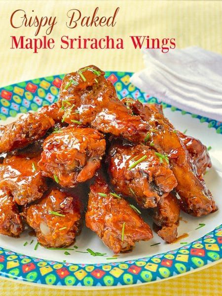 Crispy Baked Maple Sriracha Wings. Forget the fryer! You'll never miss it when you try these oven baked, crispy coated chicken wings that get tossed in a simple, sweet, sticky, spicy, maple sriracha glaze. #partyfood #superbowlfood #gameday #chickenwings Maple Sriracha, Sriracha Wings, Newfoundland Recipes, Crispy Wings, Rock Recipes, Deep Fryer, Chicken Wing, Super Bowl Food, Snacks Für Party