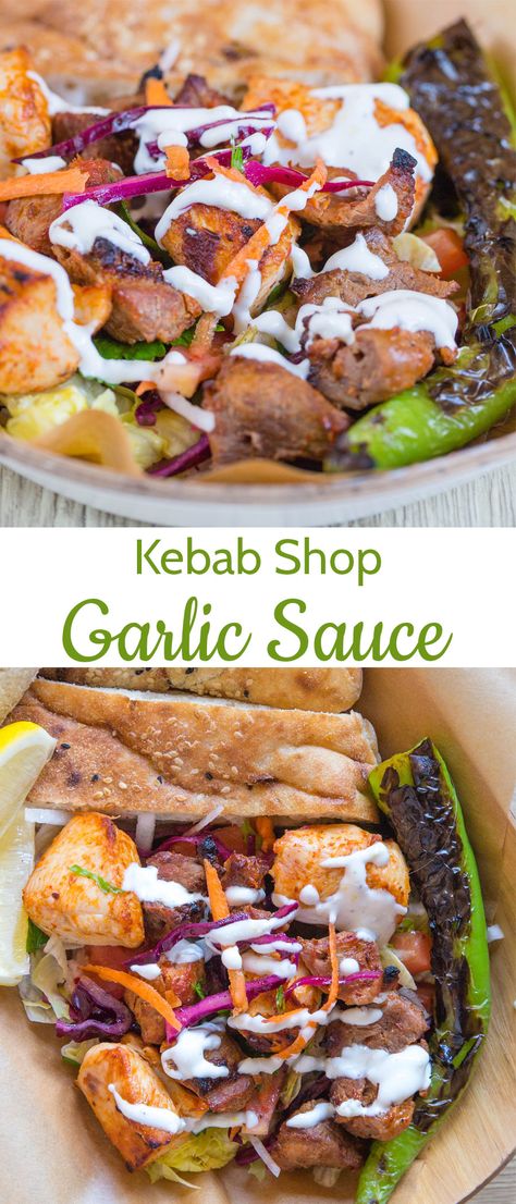 Kebab shop garlic sauce – the authentic take away experience at home. This easy recipe isn’t just for kebabs: it’s perfect on grilled meat or vegetables, or drizzled over crispy chips. Kebab Sauce, Kebab Shop, Fakeaway Recipes, Fruit Kebabs, Garlic Sauce Recipe, Crispy Chips, Doner Kebab, Grilled Veggies, Grilled Corn