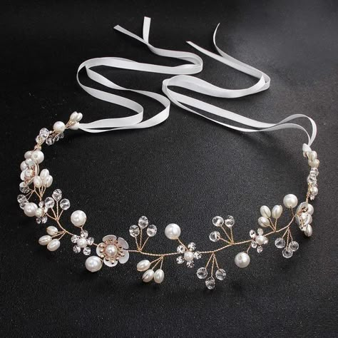 PRICES MAY VARY. 👑Material:This crystal wedding hair accessories is made of rhinestone,alloy,beads,pearl and comb,well crafted,stays securely in your hair. 👑Size:Bridal Hair crown approx 15*1.4 inches(38*3.5cm),Weight: 0.7 ounces (21 grams).this bridal hair piece jewelry available in silver, not fading. 👑 Our bridal pearl headband is a good choice for festival or birthday gift,Environmentally alloy, keeps the color bright; hand-made, will not fall;artificial flowers embellish, beautiful and g Crystal Wedding Hair Accessories, Gold Hair Accessories Wedding, Bohemian Headpiece, Flower Bride, Flower Hair Accessories Wedding, Headband Crystal, Leaf Headpiece, Pearl Bridal Headband, Wedding Hair Headband