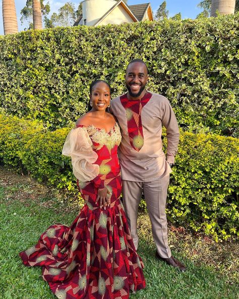 Couples African Outfits, African Weddings, African Traditional Wedding Dress, Ankara Long Gown Styles, Traditional African Clothing, Traditional Attires, Wedding Anniversary Celebration, African Traditional Wedding, Traditional Dresses Designs