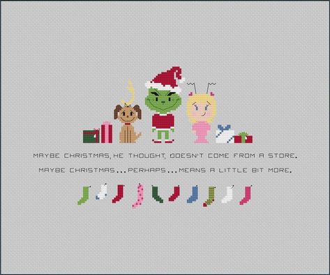 Grinch Cross Stitch Pattern, Grinch Cross Stitch, Cindy Lou Hoo, The Grinch Dog, The Grinch Who Stole Christmas, Grinch Characters, Dr. Seuss, Unique Cross Stitch, Grinch Who Stole Christmas