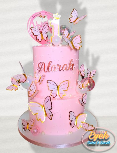 Butterfly Cake For 1st Birthday, 2 Tier Butterfly Cake, Butterfly Theme Cake 1st Birthdays, 1st Birthday Cake Designs, Butterfly Theme Cake, Cake Designs For Kids, Tiered Cakes Birthday, Butterfly Birthday Cakes, 2 Tier Cake