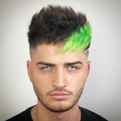 Men Green Hair, Green Hair Men, Very Short Hair Men, Neon Green Hair, Mint Hair, Short Hair Black, Neon Hair, Teal Hair, Men's Short Hair