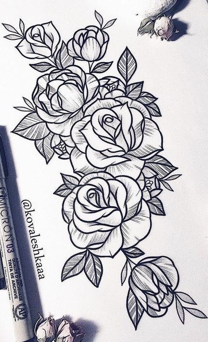 Dozen Roses Tattoo, 4 Roses Tattoo Design, Roses Tattoo Drawing, 3 Roses Tattoo Design, Fantastic Tattoo, Rose Drawing Tattoo, Flower Tattoo Drawings, Beautiful Flower Drawings, Beautiful Flower Tattoos