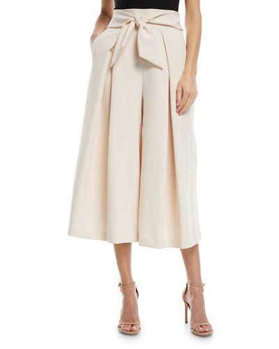 TWJYM Milly Italian Cady Bow-Detail Culotte Pants Bride Dresses 2023, Culottes Pattern, Wide Leg Pants High Waisted, Culottes Outfit, Embroidered Dresses, Printed Jogger Pants, Culotte Pants, 20s Fashion, Dresses 2023