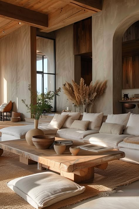 Immerse yourself in over 90 inspirations for timeless sophistication in Wabi Sabi living rooms. Discover the beauty of imperfection with simplicity, natural features, and harmonious layout. From handcrafted pieces to earth-toned palettes, shape a space filled with warmth and authenticity. #WabiSabiLivingRoom #TimelessSophistication #EmbraceImperfection Mid Century Modern Wabi Sabi, Interior Design Living Room Earth Tones, Japandi And Wabi Sabi, Wabi Sabi Room Design, Organic Modern Interior Design Living Room, Warm Wood Living Room, Natural Living Room Earth Tones, Natural Interior Design Earth, Natural Living Room Decor Ideas