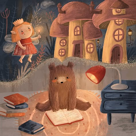 Bear Reading A Book, Storybook Art, Winter Illustration, Bear Illustration, Book Illustration Art, Reading A Book, Cute Bear, Leopards, Illustration Character Design