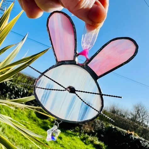 TigerCottageStudio - Etsy Easter Stained Glass Ideas, Stained Glass Easter, Sunny Window, Stained Glass Angel, Glass Craft, Bunny Head, Stained Glass Window Panel, Bunny Design, Angel Decor