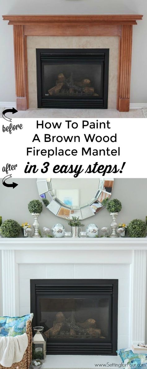 Painted Fireplace Mantels, Easy Diy Home Improvement, Easy Home Improvement Projects, Oak Fireplace, Wood Mantel, Paint Tutorial, Easy Home Improvement, Paint Fireplace, Wood Fireplace Mantel