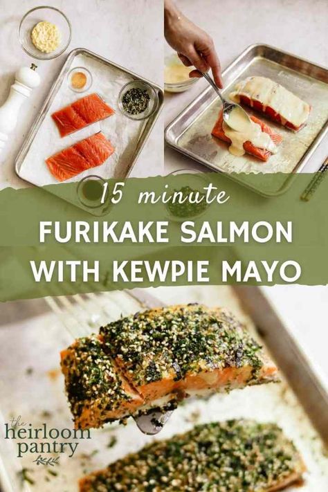 Kewpie Salmon, Japanese Salmon Rice Bowl, Baked Salmon With Mayo, Furikake Salmon, Soy Sauce Garlic, Kewpie Mayo, Salmon Soy Sauce, Salmon Rice, Salmon Rice Bowl