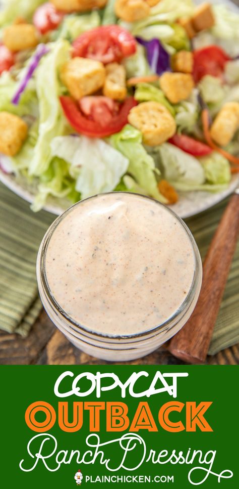 Copycat Outback Ranch Dressing - seriously the BEST ranch dressing I've ever eaten! Tastes just like the restaurant. Super easy to make! Whisk together mayonnaise, buttermilk, ranch dressing mix, garlic powder, onion powder, cayenne pepper, paprika, and black pepper. Great on cheese fries, salad, and any recipe that calls for ranch dressing. This is our go-to ranch! I always have some in the fridge! #ranch #copycat #outback #outbackranch #saladdressing #dressing Outback Ranch Dressing Recipe, Outback Ranch Dressing, Outback Ranch, Best Ranch Dressing, Copycat Outback, Buttermilk Ranch Dressing, Ranch Salad, Buttermilk Ranch, Copy Cats