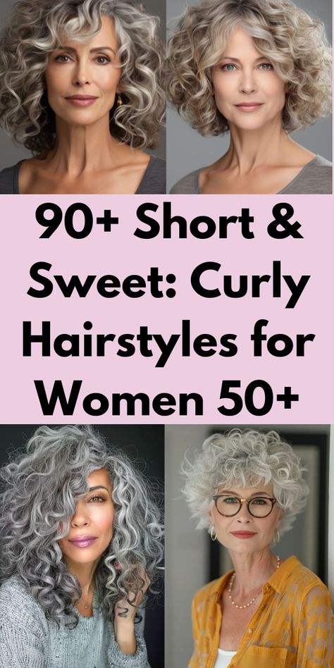 Step up your style game with this ultimate guide to short curly hairstyles for women over 50. Perfect for any occasion, these curls are trendy, easy, and oh-so-flattering! #ShortCurlyHair #Over50Fashion #HairGuide Short Hairstyle With Curly Hair, Short Styles For Curly Hair Over 50, Older Women Curly Hairstyles, Natural Curl Short Hairstyles, Curly Hairstyles To Hide Big Forehead, Short Cuts For Wavy Hair Over 50, Hairstyles For Short Forehead For Women, Best Curly Haircuts For Round Faces, Medium Length Curly Hair With Layers Over 40 Over 50