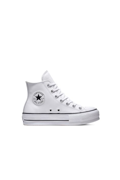 Preppy Converse, White Hightop Converse, Allstars Converse, White Leather Converse, White All Star, White High Top Converse, Dream Items, Chuck Taylor All Star Lift, Leather Converse