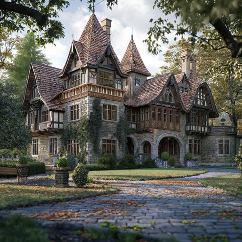 Discover the Elegance of Our Gothic Manor 🏰✨ A Church-Inspired Architectural Marvel. #LuxuryEstate #GothicDesign #ElegantLiving Tudor Manor House, Victorian Stone House, Different Architecture Styles, Old English Architecture, Victorian Manor Exterior, Romanian Mansion, Gothic Manor Exterior, 1920 Mansion, Gothic Mansion Exterior